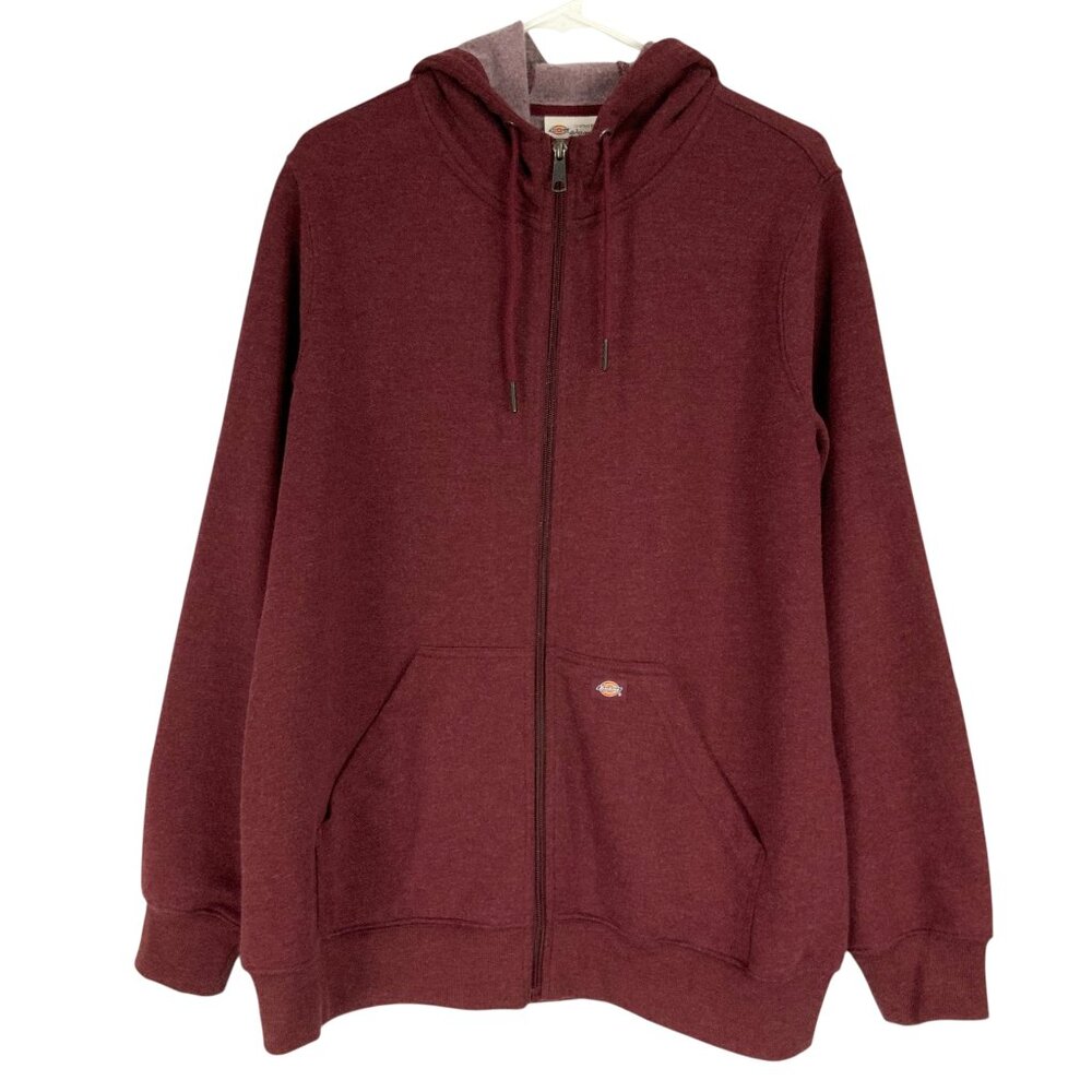 Dickies Red Heather Hoodie Sweater XL Full Zip High Neck Long Raglan Sleeve Logo